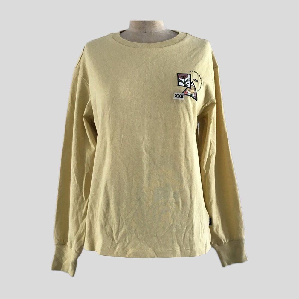 Vans Yellow Cotton Long Sleeve Floral Logo Shirt Womens Size XS